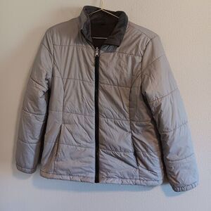 Free Country Quilted Fleece Lined Jacket Womens Small Light Gray Coat